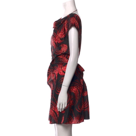 NWT Vanessa Bruno Silk A-Line Mini Dress Large Black Red US10 FR42 Pleated - Picture 2 of 6